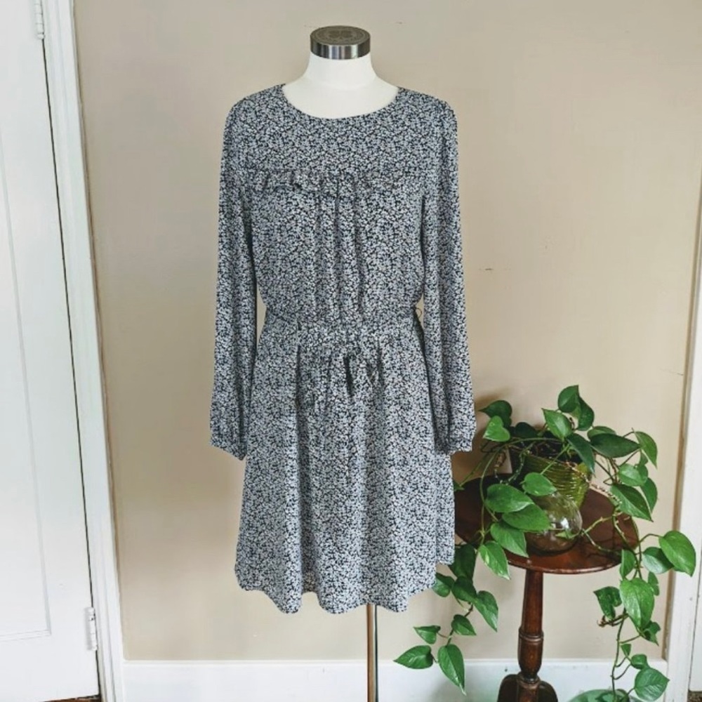 Loft Dresses |Loft Floral Print Dress with Ruffle Detail and Belted Tie - Size 6